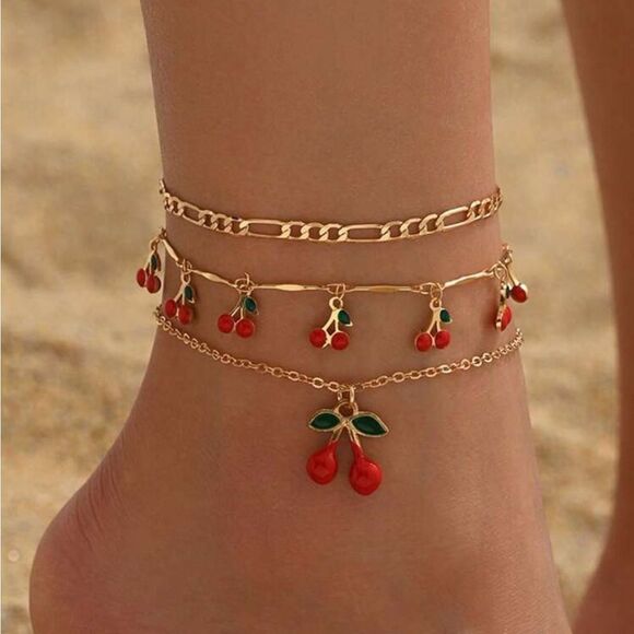 Cherry Charm anklet Set A1234 - Picture 1 of 4